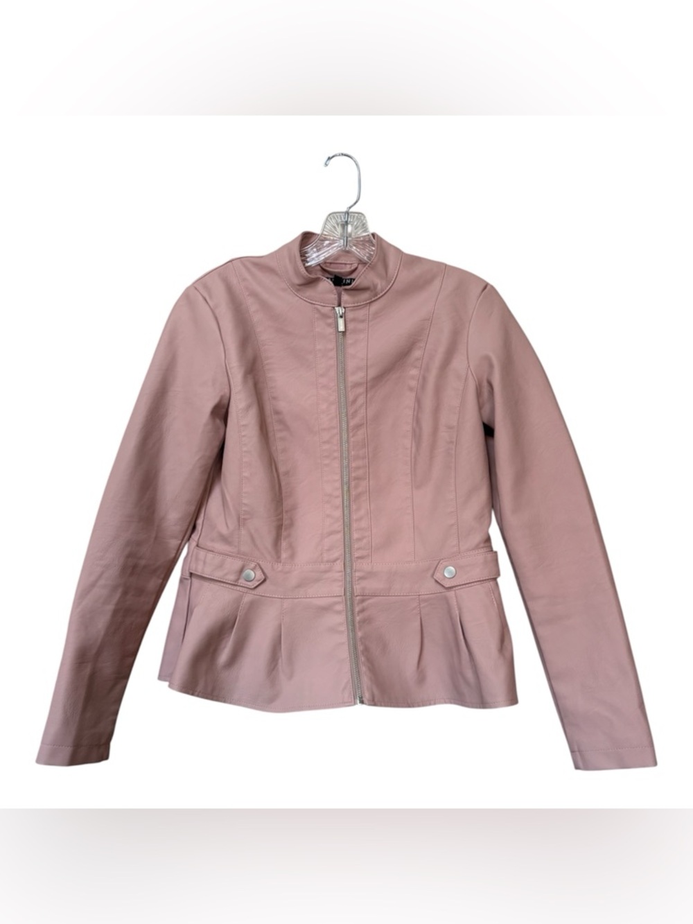 Baccini S Blush Pink Faux Leather Peplum Moto Jacket 2010s